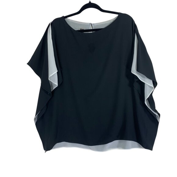 Batwing Sleeve Top blouse  Anne Klein SZ 16 Black/white  Split Sleeve flutter - Picture 10 of 15